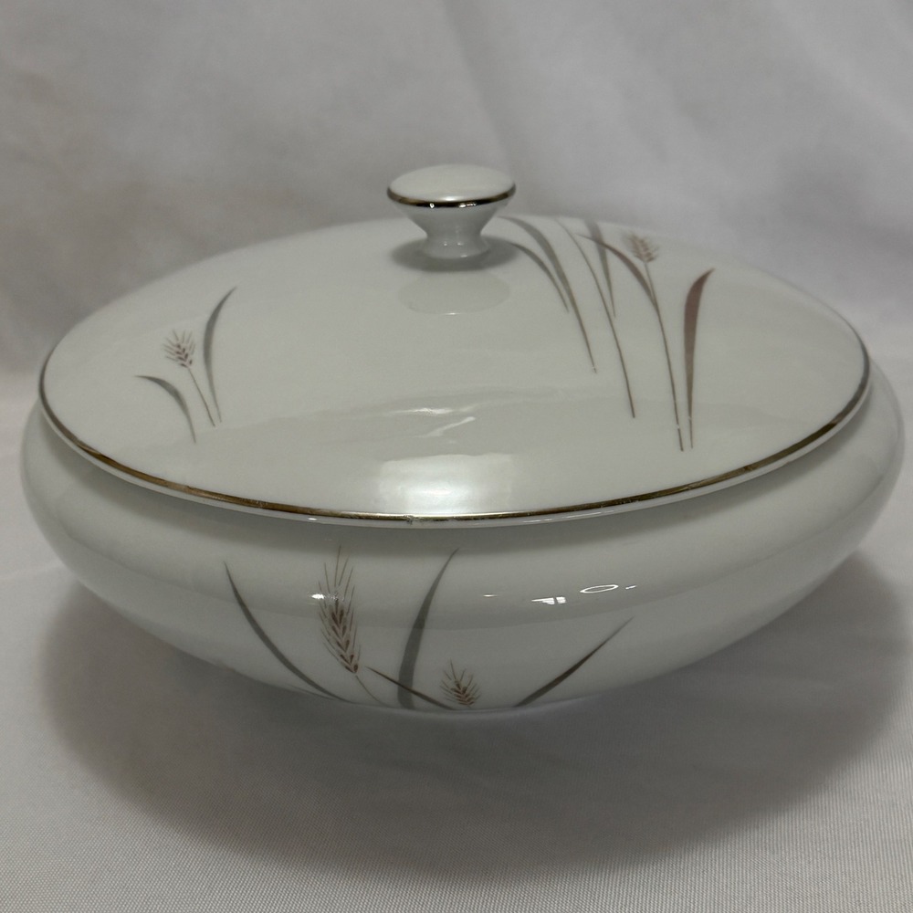 Vintage Platinum Wheat Covered Casserole‎ Dish Fine China Japan MCM Cottagecore